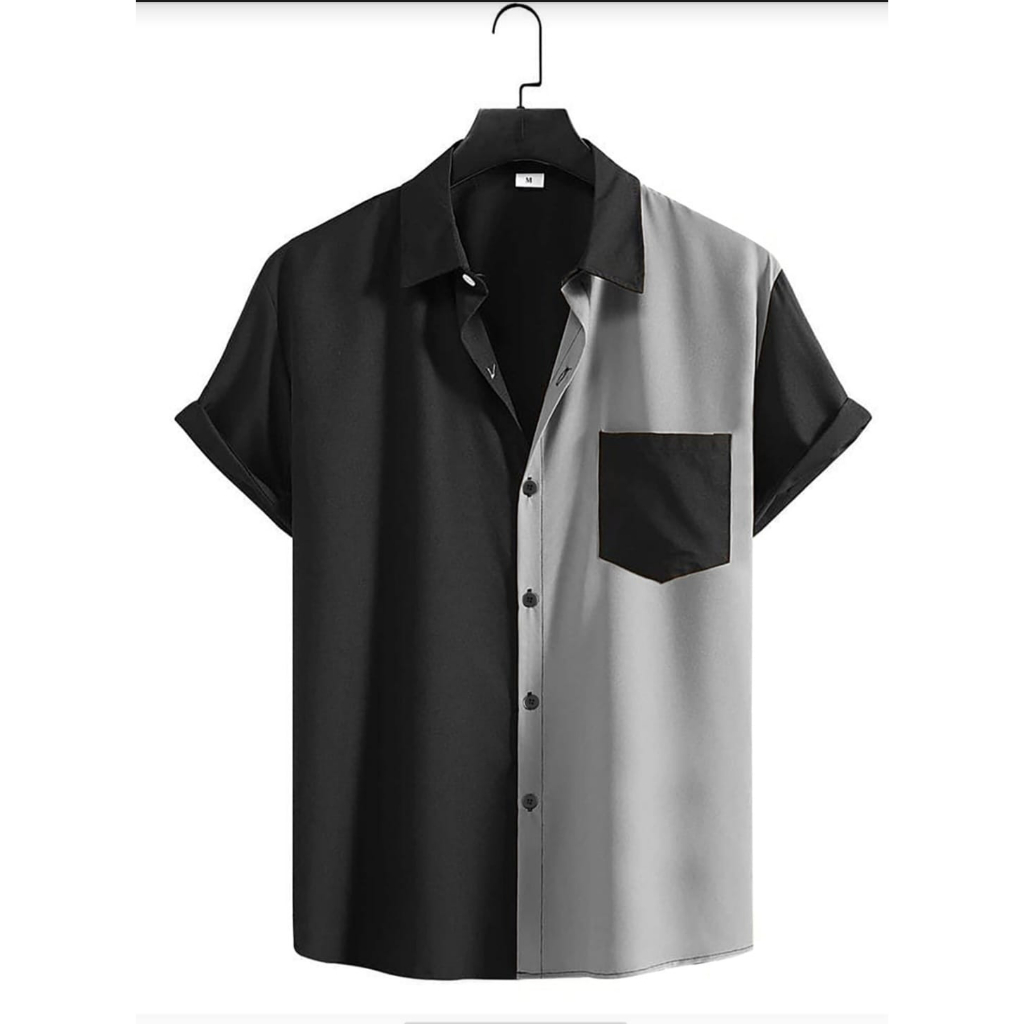 Jual Kemeja Hem Two Tone Pocket Kombinasi Warna Lengan Pendek Pria