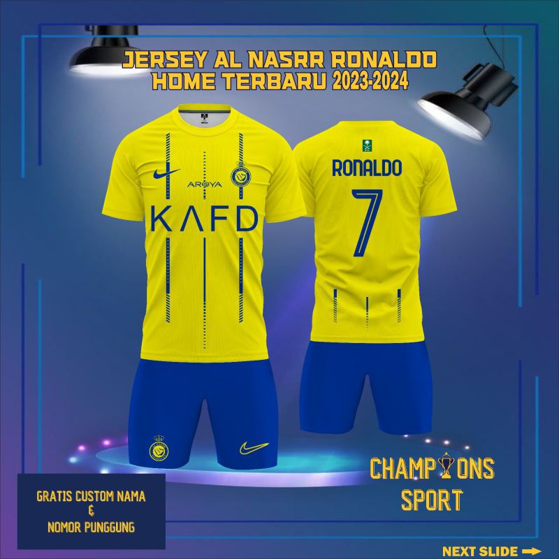 Jual Stelan Jersey Al Nassr Home Terbaru 2023 2024 Liga Arab Saudi