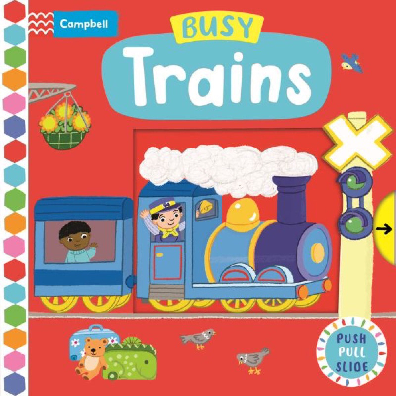 Jual Campbell Busy Trains Push Pull Slide Board Book (Minor Defect ...