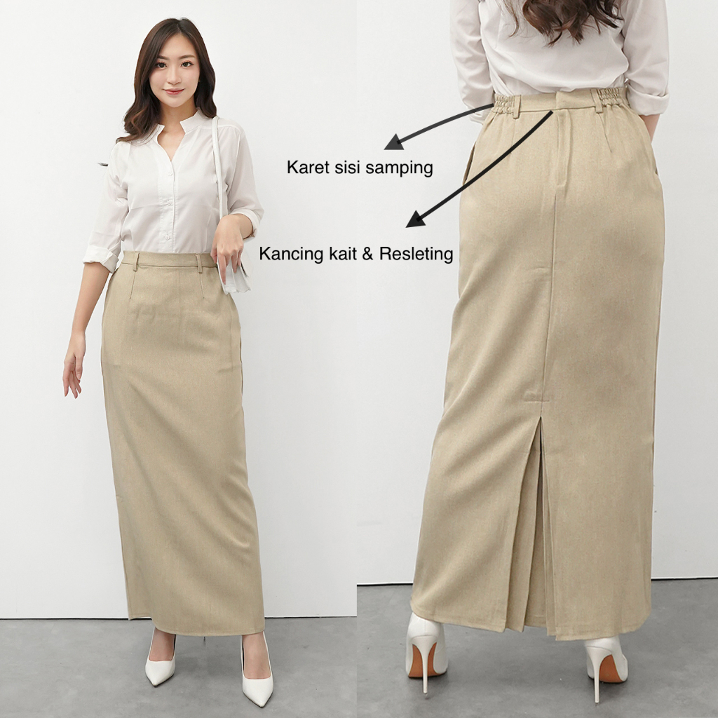 Jual Nimi Rok Span Kerja Wanita Rempel Belakang Bahan Stretch Premium Pinggang Karet Sisi 