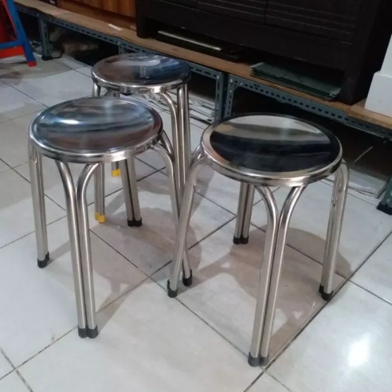 Jual Kursi Tinggi Stainless Steel Kursi Bakso Kursi Bulat 47 Cm