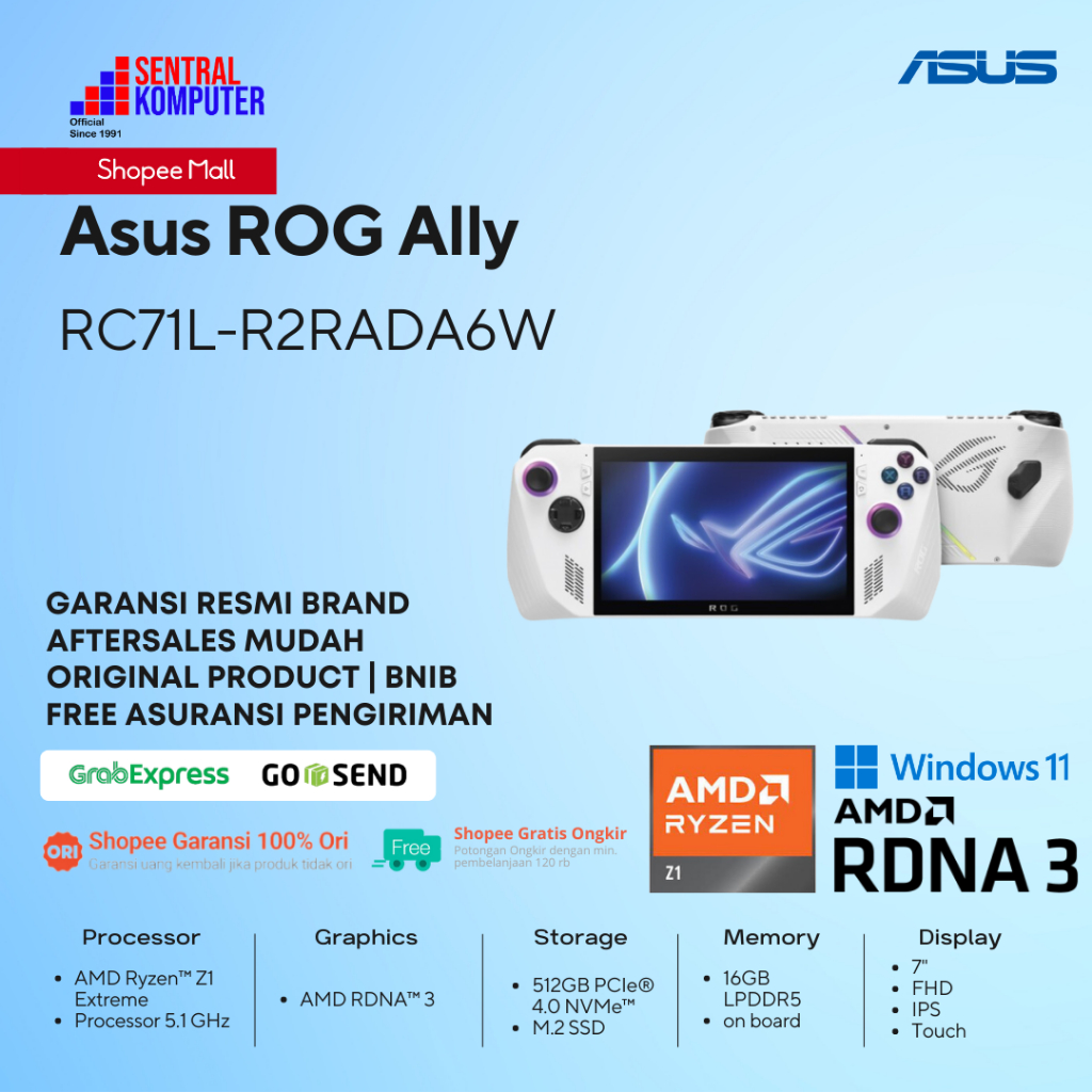 Jual Asus ROG Ally RC71L Gaming AMD Ryzen Z1 Extreme 16GB 512SSD 7FHD ...