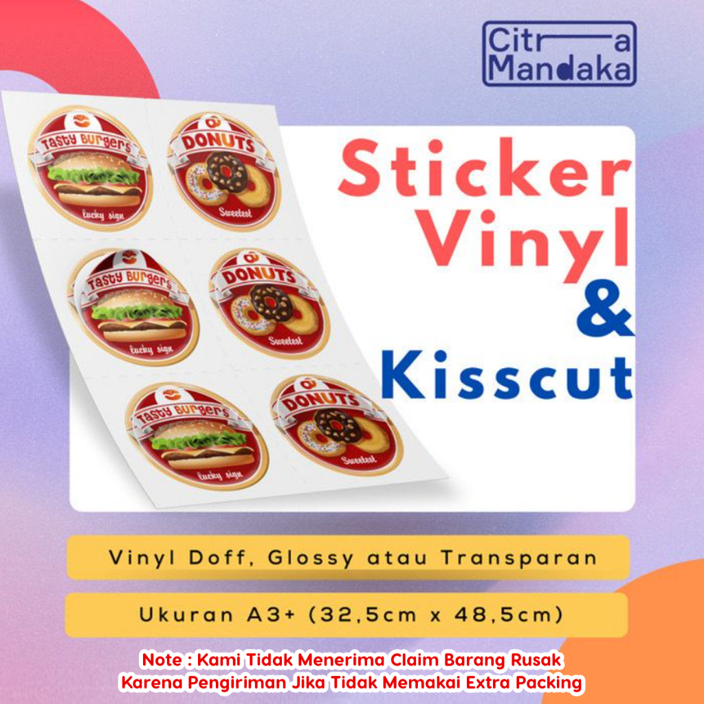 Jual Cetak Stiker Label Makanan Custom Vinyl Transparan A3 Anti Air