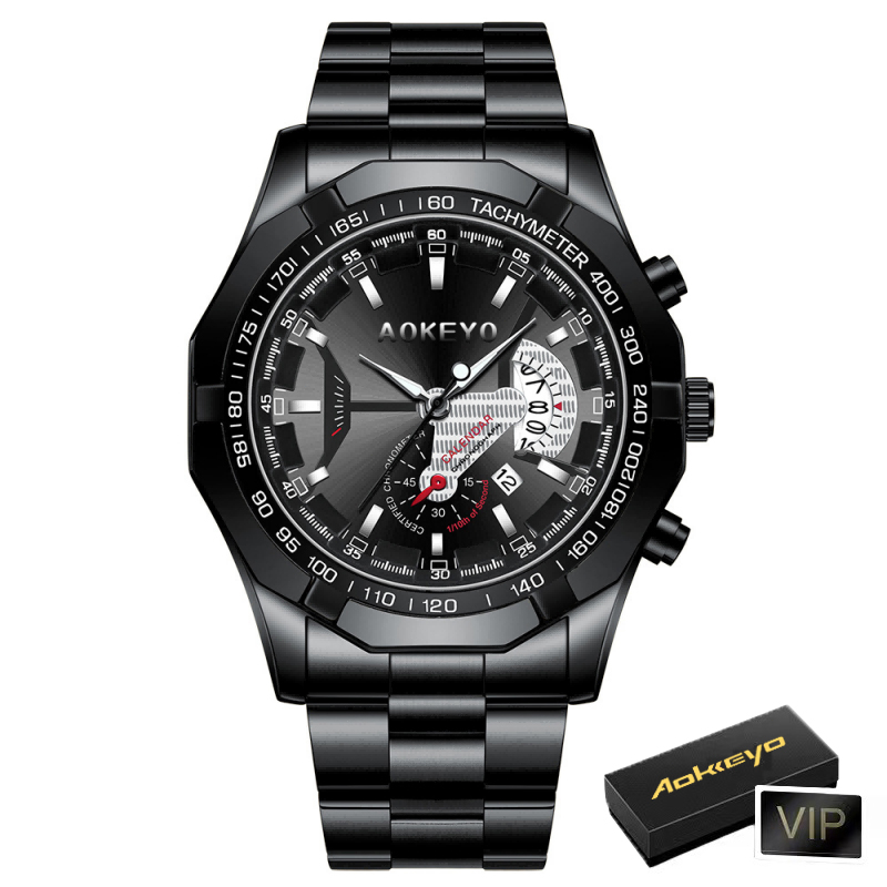Aokeyo S001 Jam Tangan Pria Anti Air Luxury Stainless Steel Box+kartu