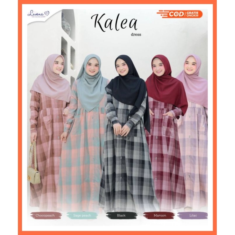 Jual Kalea Dress By Luvena Gamis Wanita Terbaru Gamis Katun Premium Two Tone Motif Kotak Kotak