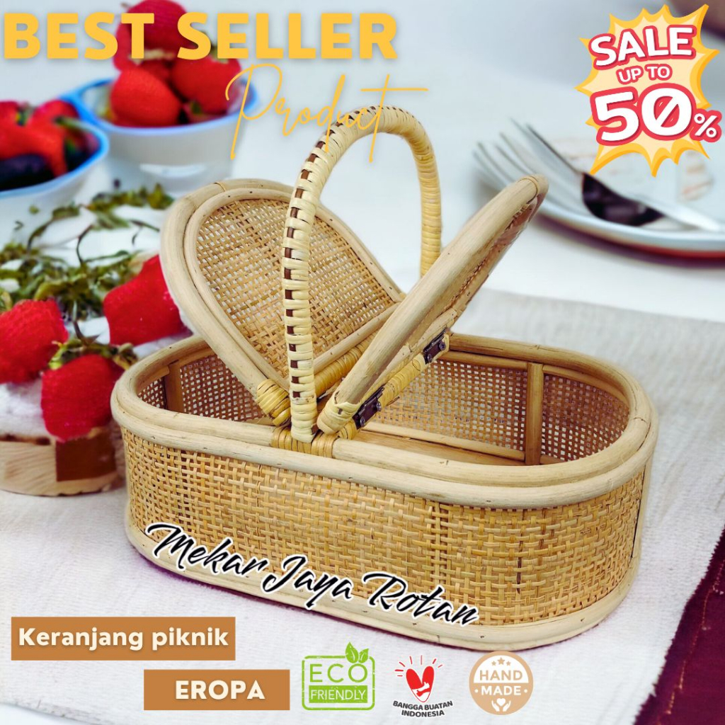 Jual Picnic Basket / Keranjang Piknik Rotan webing Alami Tempat ...