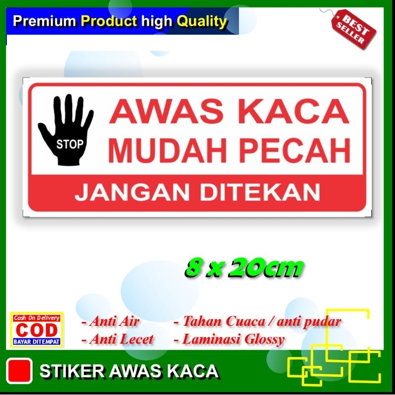 Jual Stiker Awas Kaca Mudah Pecah Jangan Ditekan Sticker Hati Hati Barang Pecah Belah Shopee 1754