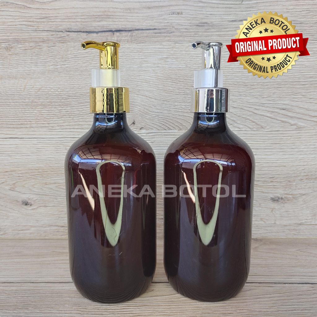 Jual BOTOL BOTOL SABUN REFILL 500 ML OVAL AMBER TUTUP PUMP LUXURY ...