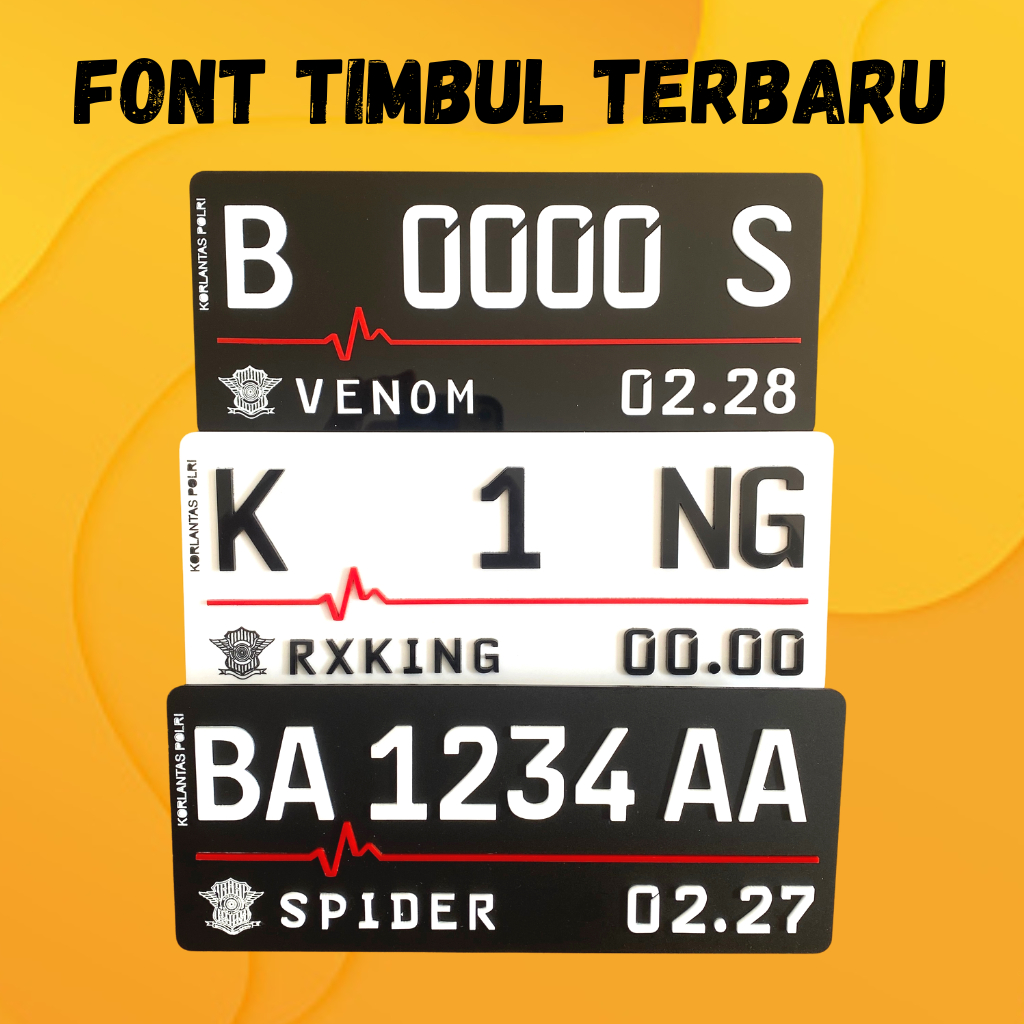 Jual Plat Nomor Motor Akrilik Timbul Variasi Font Terbaru Hitam Putih