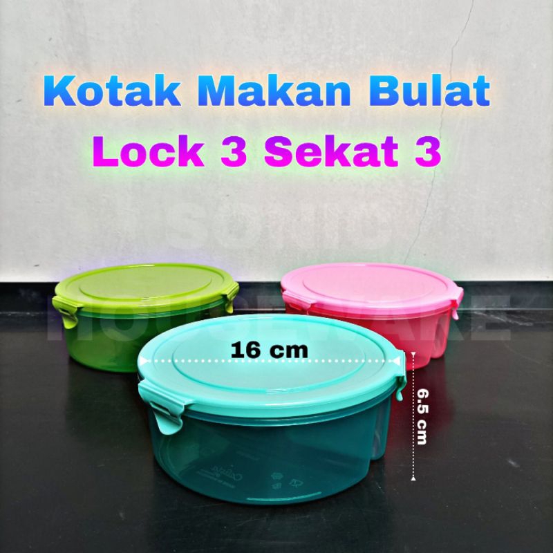 Jual Kotak Makan Lunch Box Ompreng Tepak Tempat Wadah Makan Makanan Bulat Lock 3 Sekat 3 Hadiah 6768