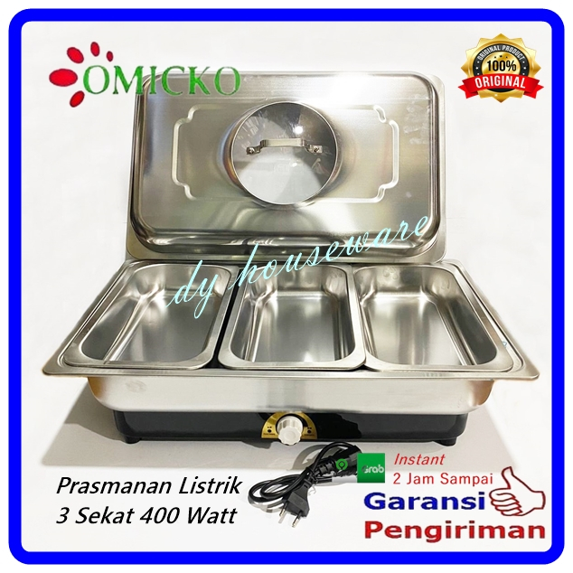 Jual Prasmanan Wadah Saji Stainless Pan Stove Listrik 11 Liter 3 Sekat ...