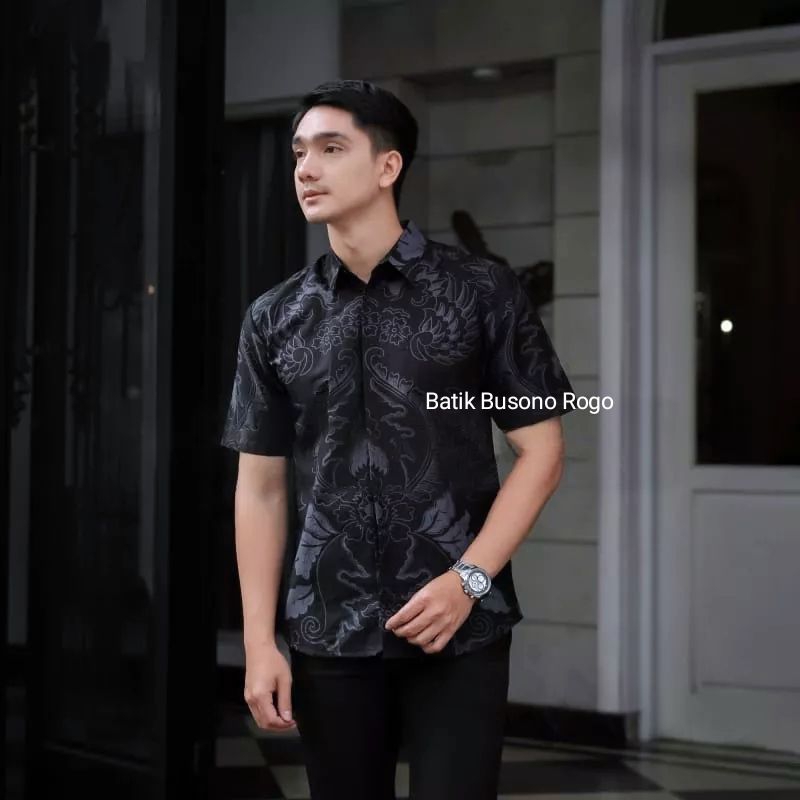 Jual Baju Kemeja Batik Pria Lengan Pendek Premium Slim Fit Modern Katun