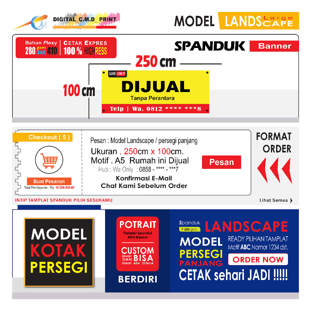 Jual Spanduk Murah Pamflet Banner Dijual Dikontrakkan Size Cm X