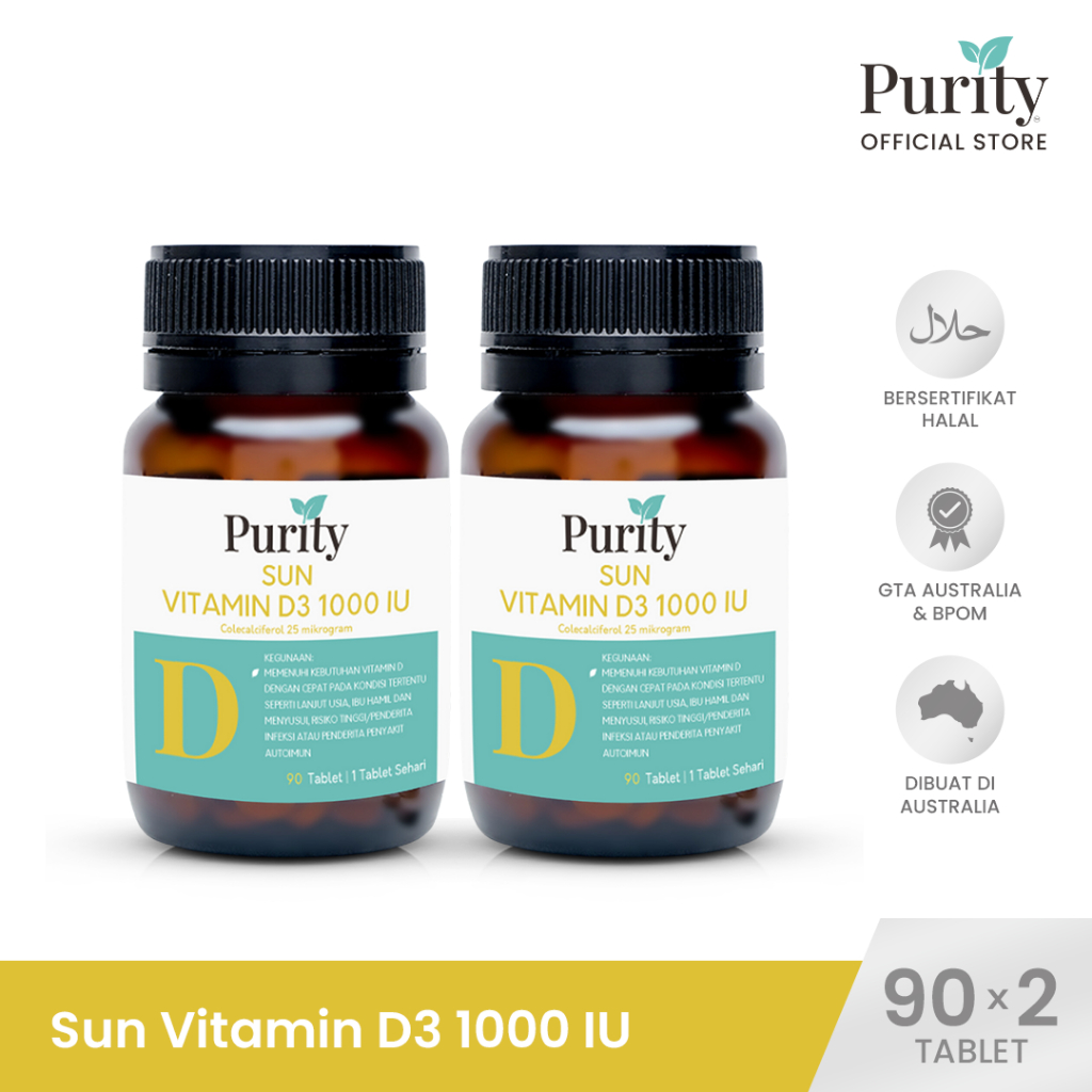 Jual (Official) Purity Sun Vitamin D3 1000 IU 90 Tablet 2 botol Vitamin