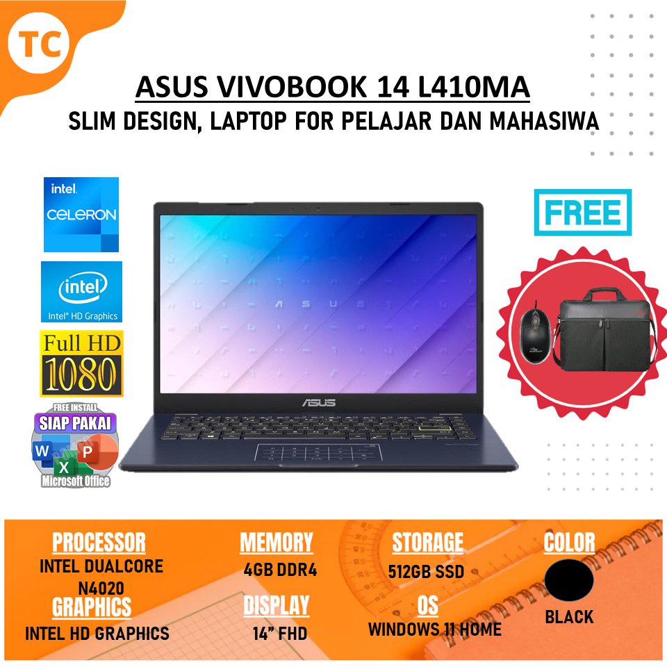 Jual Laptop Slim Asus Vivobook L Ma Intel N Ram Gb Ssd Gb Fhd Windows Original