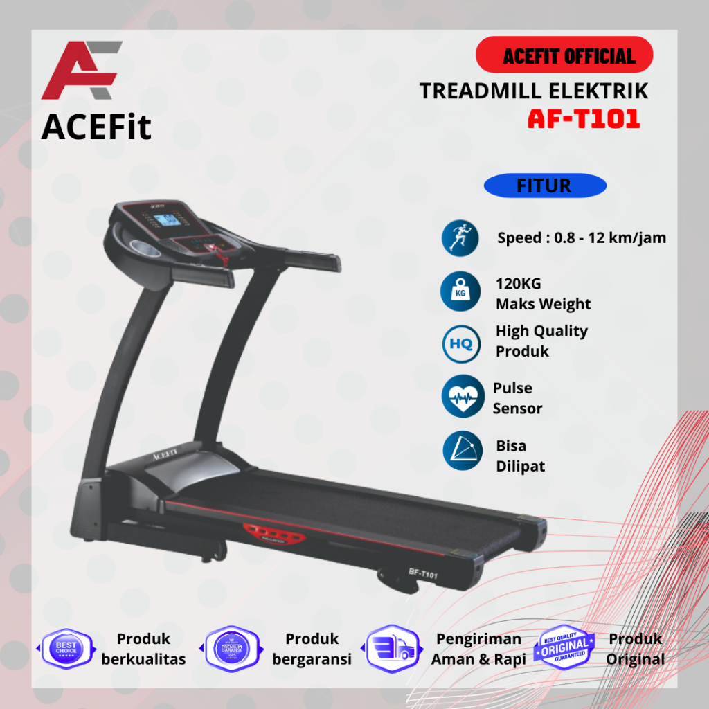 Jual Alat Fitness Treadmill Elektrik AFT101 Motor 2 HP Manual Incline