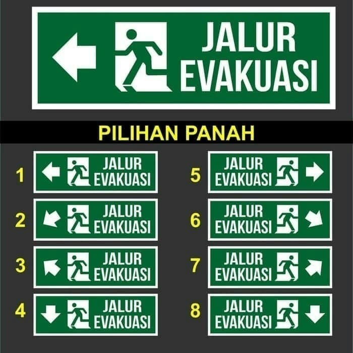 Jual Sign Akrilik K3 Safety Petunjuk Arah Jalur Evakuasi Ukuran 10x30cm