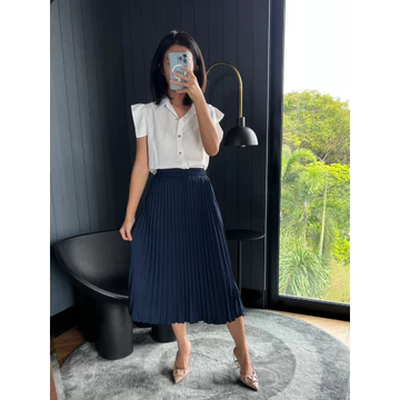 HNGK Signature Midi Skirt Rok Plisket Payung Mayung Midi Tanggung 7 8 Pleated Premium Wanita R04
