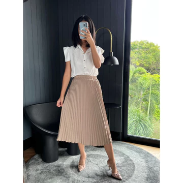 HNGK Signature Midi Skirt Rok Plisket Payung Mayung Midi Tanggung 7 8 Pleated Premium Wanita R04