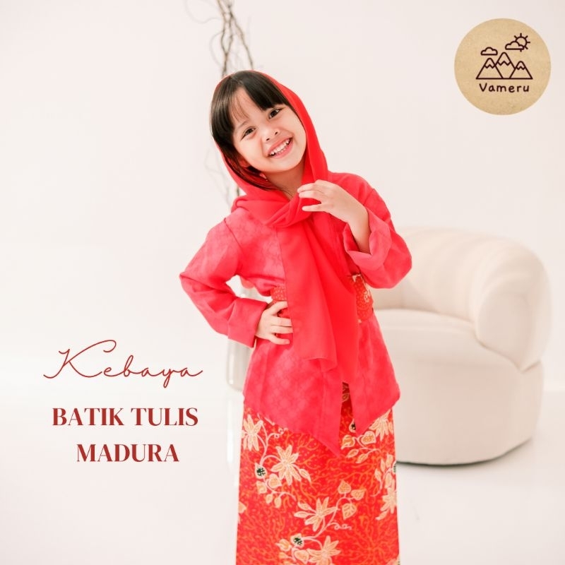 Jual KEBAYA ANAK MERAH BATIK TULIS MADURA MARLENA PAKAIAN ADAT JAWA