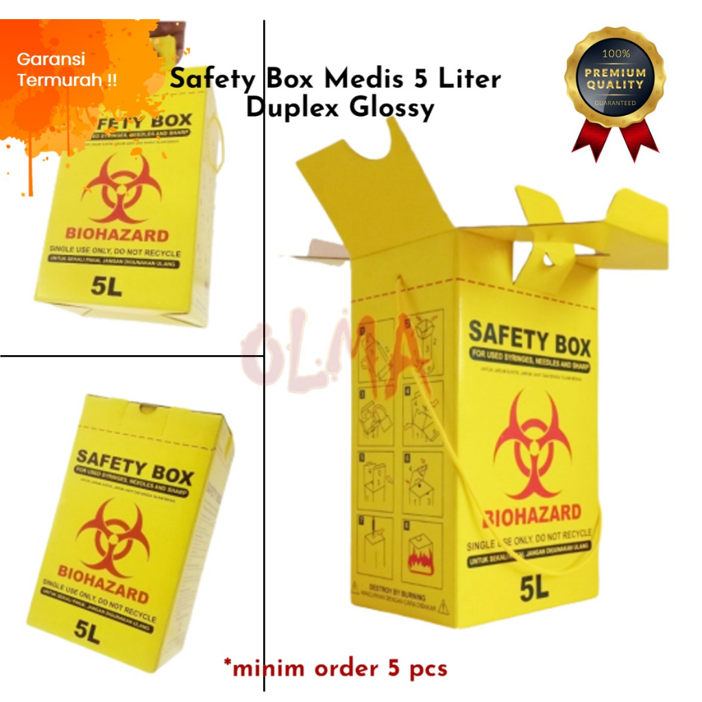 Jual Safety Box 5 Liter Medis Inner+Tali Tempat Sampah Kuning Biohazard ...