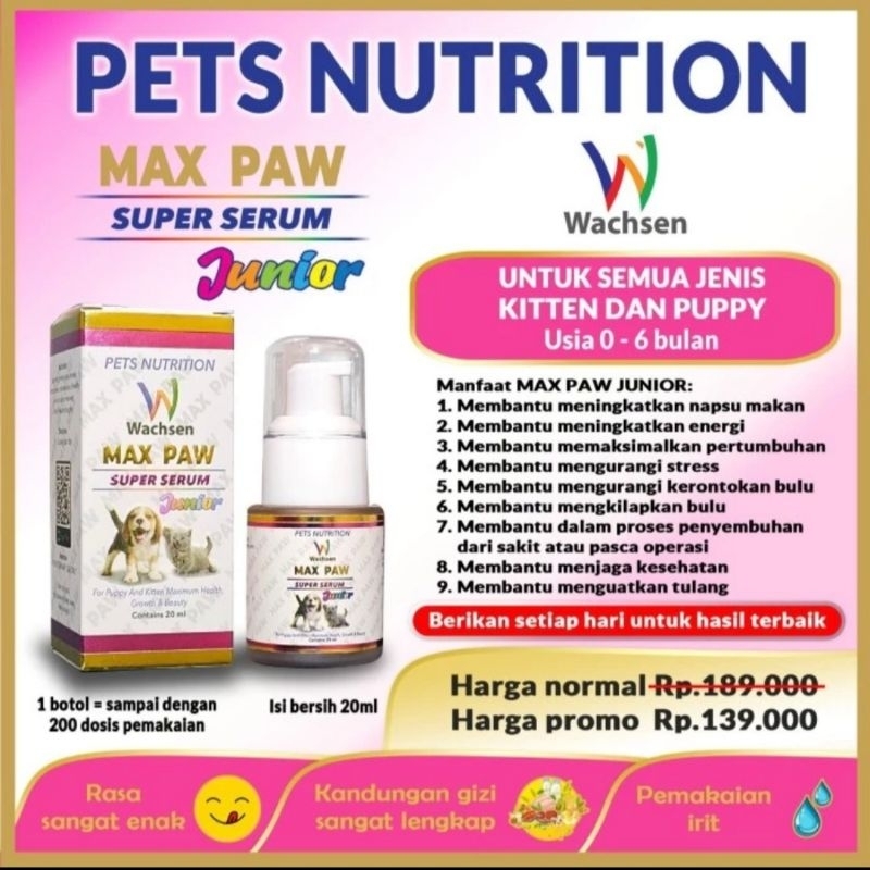 Jual Max Paw Junior Vitamin Anak Kucing Anjing Nafsu Makan dan ...
