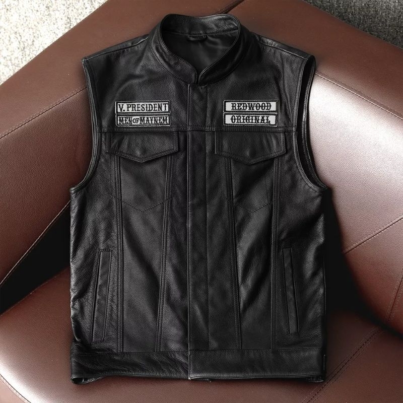 Vest kulit 2024 biker