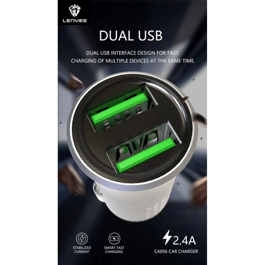 Jual Car Charger LENYES CA856 Charger Mobil Fast Charging 2 USB 2.4A ...