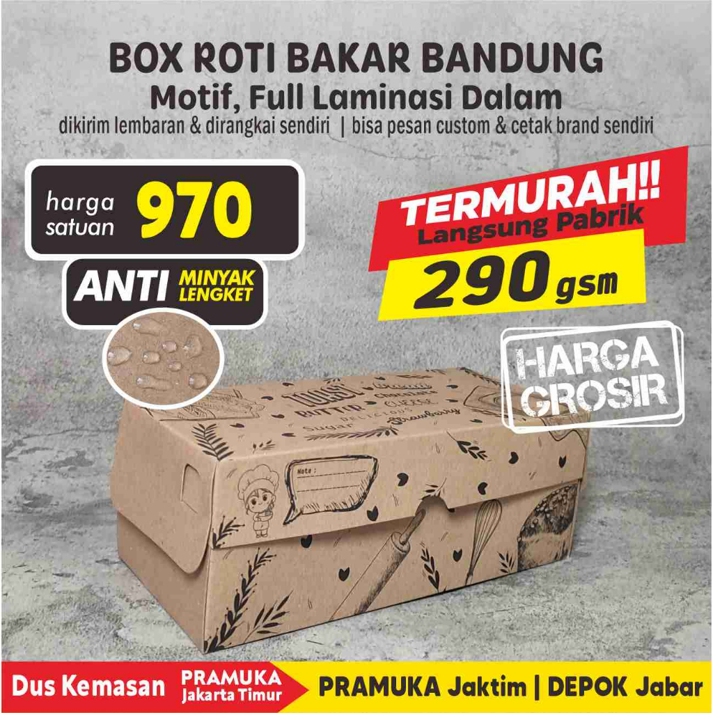 Jual BOX ROTI BAKAR BANDUNG KRAFT MOTIF LAMINASI | Shopee Indonesia