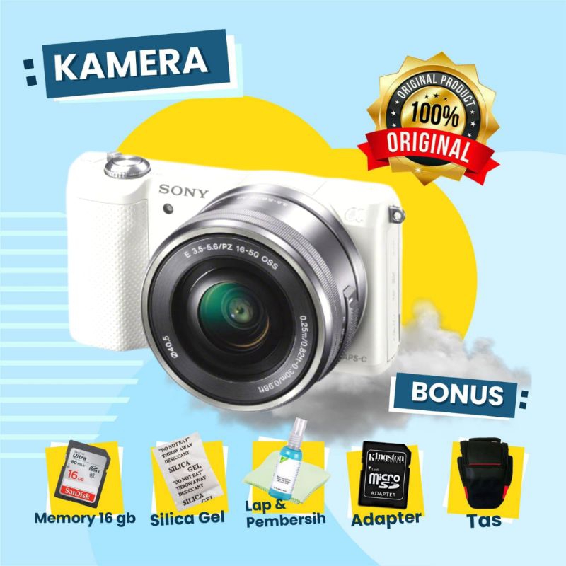 KAMERA SONY A5000 KIT Second WHITE MULUS CAMERA DIGITAL MIRRORLESS SONY  BERKUALITAS BANYAK BONUS