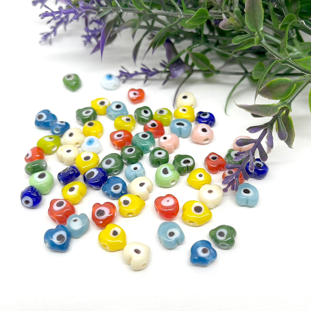 Jual 10 pcs Manik Kaca Genuine Glass Beads EVIL EYE HEART KECIL
