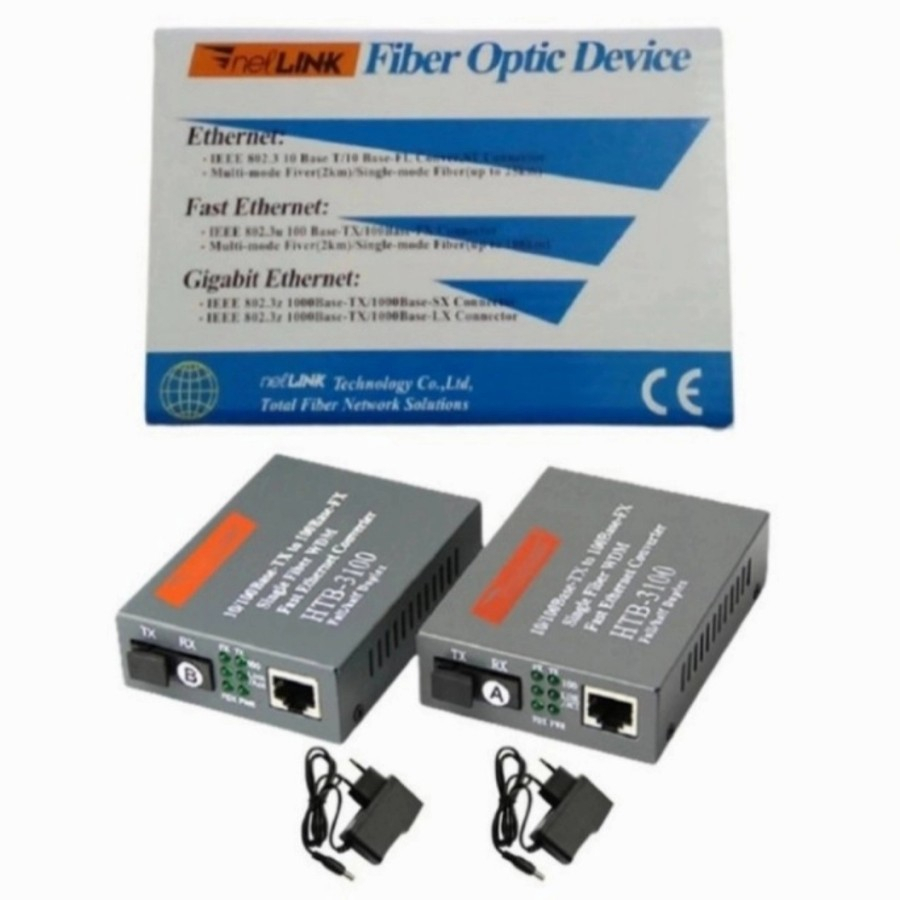 Jual Media Converter FO 10-100 Mbps HTB-3100 1 Pair A Dan B Single Core ...