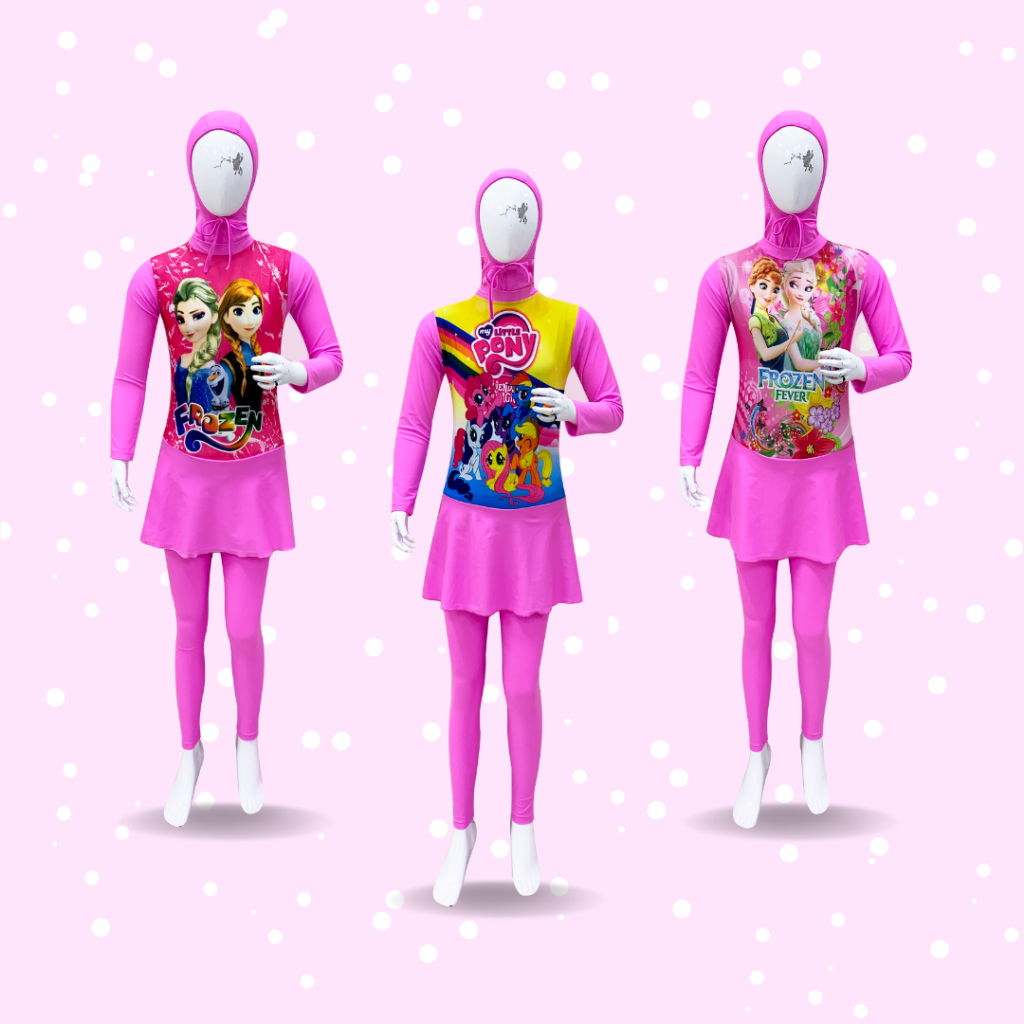 Jual [1 set] Baju Renang Anak dan Remaja Perempuan Muslim Gambar Kartun