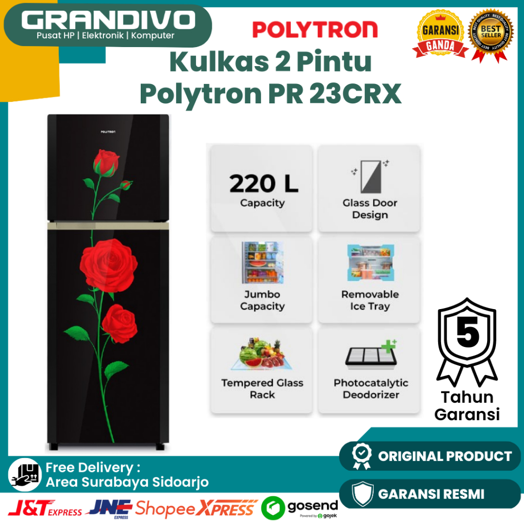 Jual Kulkas Polytron 2 Pintu 220 Liter PR 23CRX Garansi Resmi Polytron