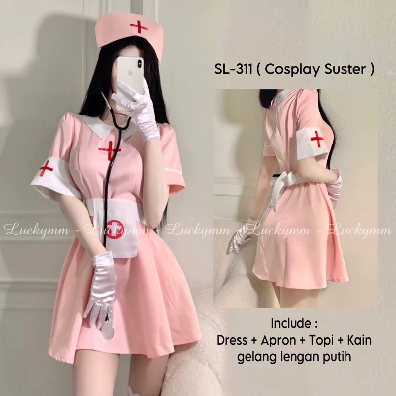 Jual Luckymm Sexy Lingerie Costum Nurse Set Lingerie Cosplay Baju Perawat Sexy Wanita Kostum 7732