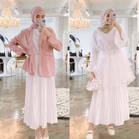 Rok Plisket Putih Furing 256 Premium Hyget White Pinggang Karet Skirt Panjang Maxi Flare Mayung