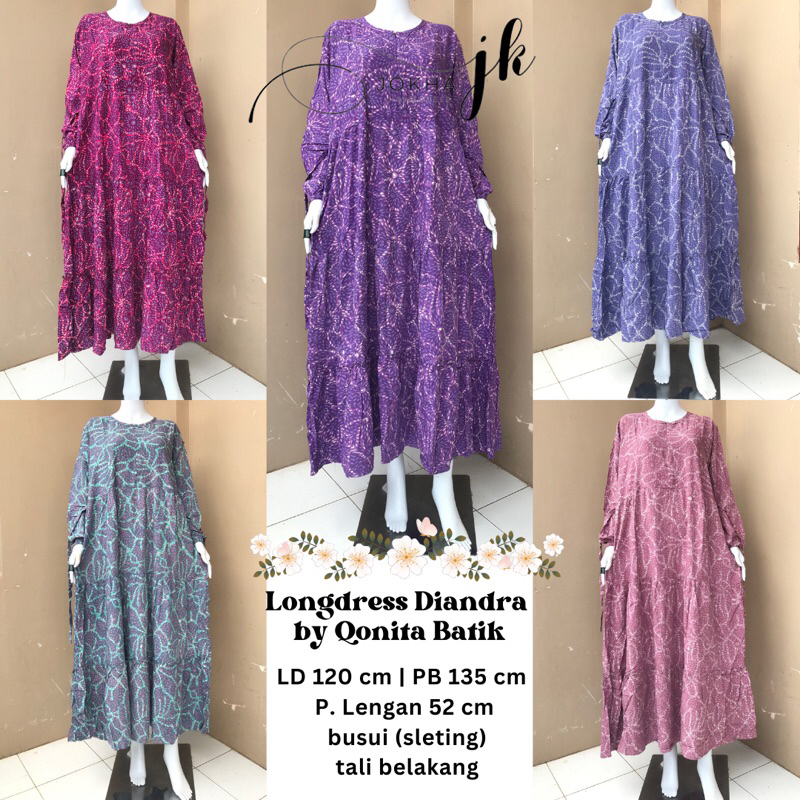 Jual Longdress Batik Diandra Lengan Panjang by Qonita Batik Pekalongan