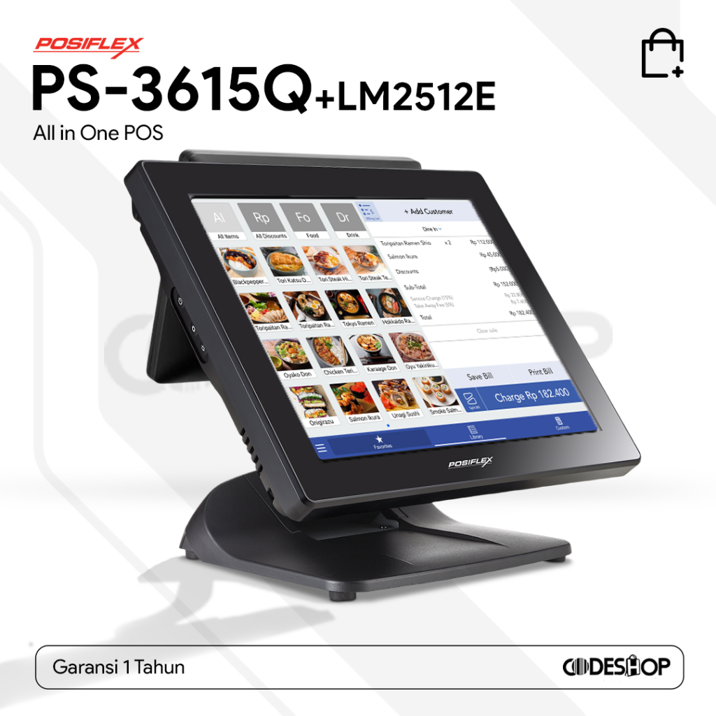 Jual Mesin POS Kasir Posiflex PS3615Q Android 128GB SSD Dua Layar 12 ...