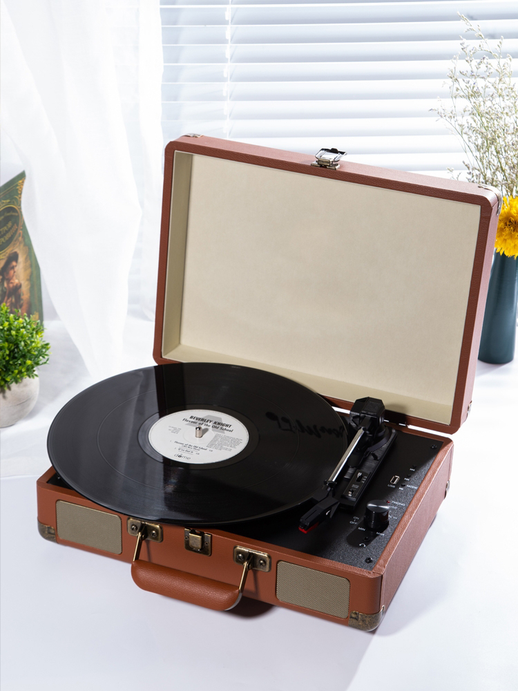 Vinyl Record Player Speaker Bluetooth Pemutar Piringan Hitam Gramophone  Bentuk Koper USB