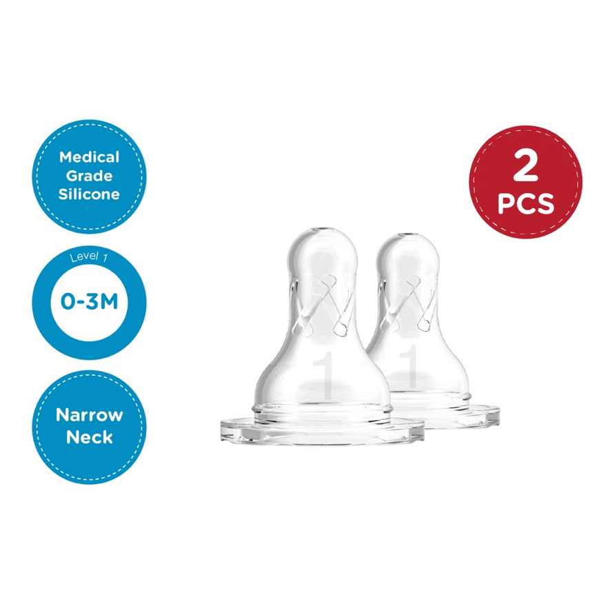Jual Dr Brown's Narrow Silicone Nipples Level 2 (3m+) / Level 3 (6m