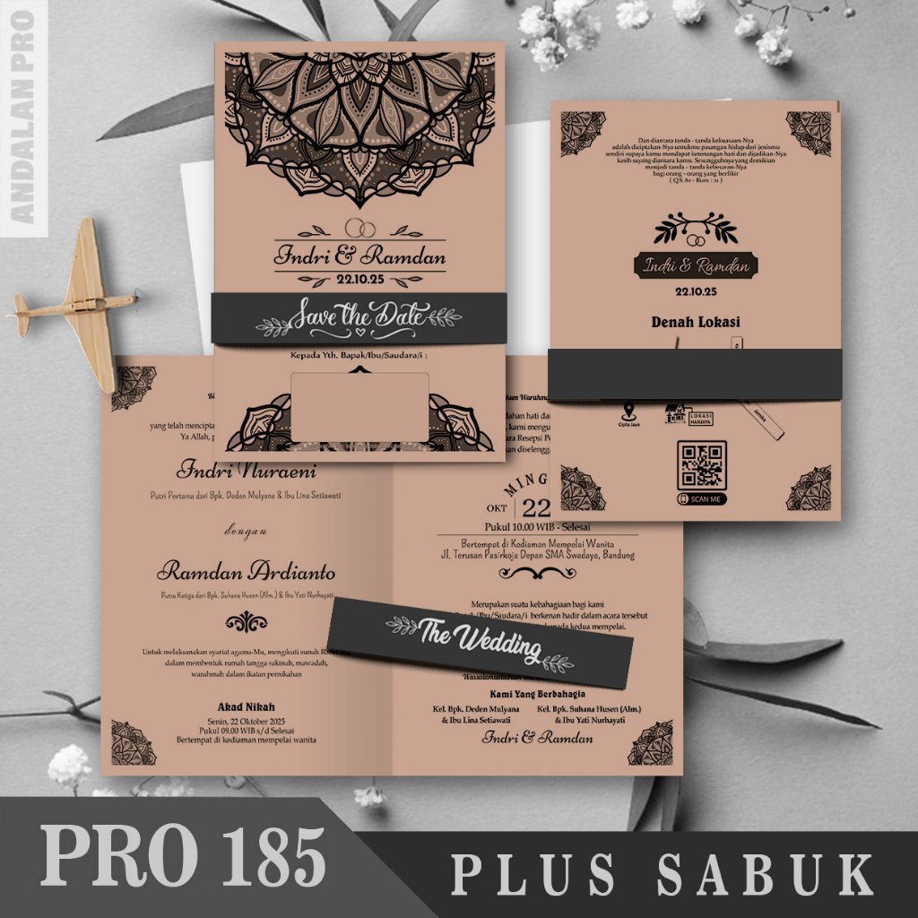 Jual Pro Grayscale Hitam Putih Cetak Undangan Pernikahan Plus Sabuk Kertas Jasmine Bc