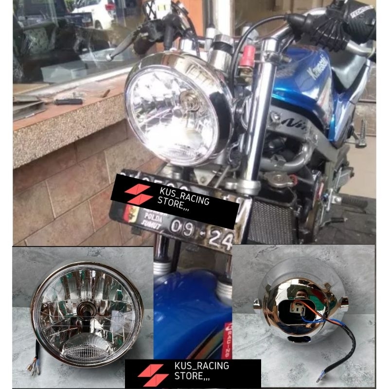 Jual REFLEKTOR LAMPU DEPAN BULAT NINJA 150 SS COVER FULL CHROME