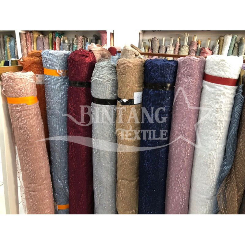 Jual Kain Bahan Tulle/Tile Akar Mutiara Bordir Brokat Kebaya - Harga ...