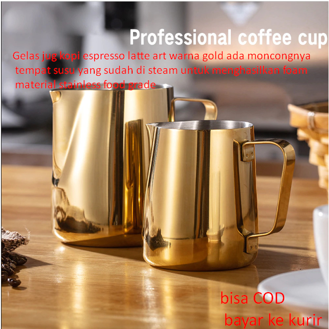 Jual Gelas jug kopi espresso latte art warna gold ada moncongnya tempat