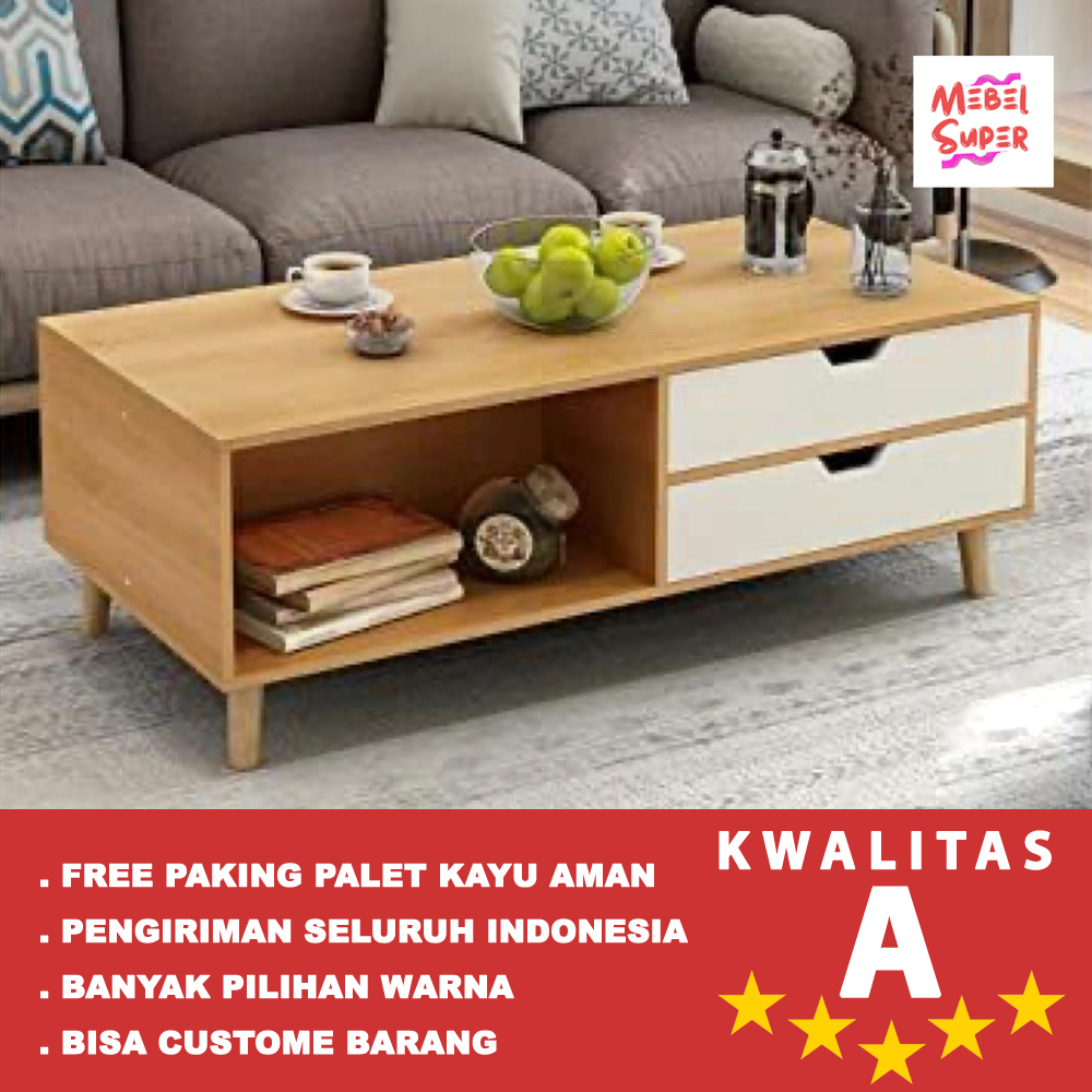 Jual Meja Tamu Kayu Minimalis Meja Sofa Modern Laci Dua Shopee Indonesia