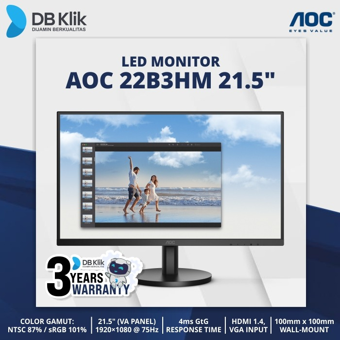 Jual Led Monitor AOC 22B3HM 21.5 Inch VA 75Hz Full HD Hdmi Vga - 22B3HM ...