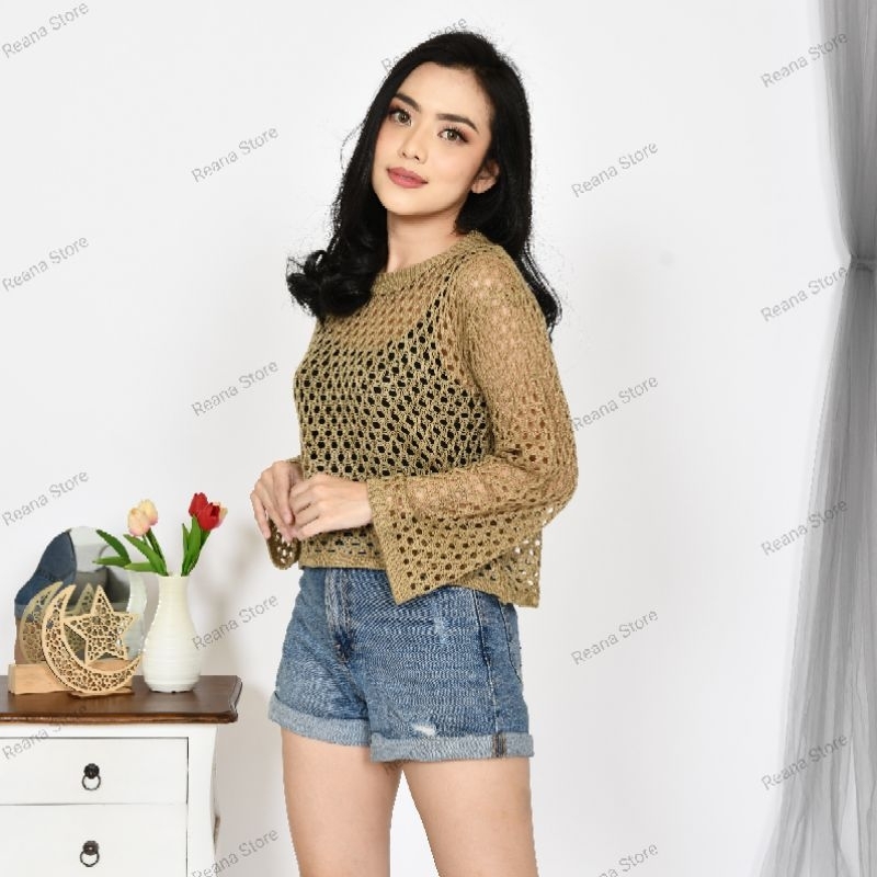 Jual Crop Top Rajut Jaring/outer rajut jaring | Shopee Indonesia