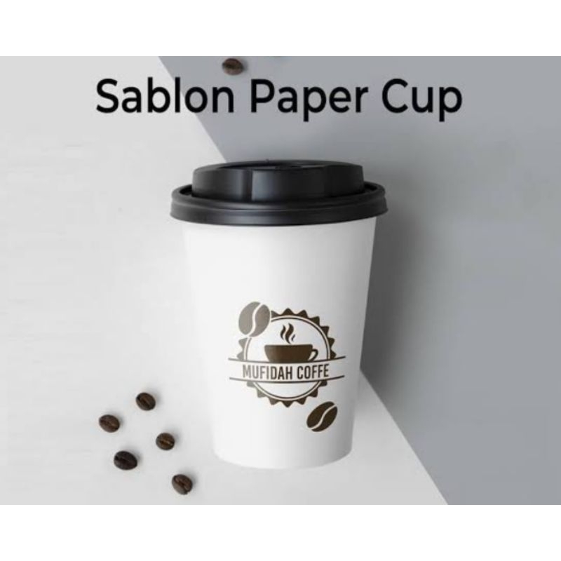 Jual SABLON CUP PAPER 8 OZ WARNA HITAM \ WARNA PUTIH + TUTUP HITAM ...