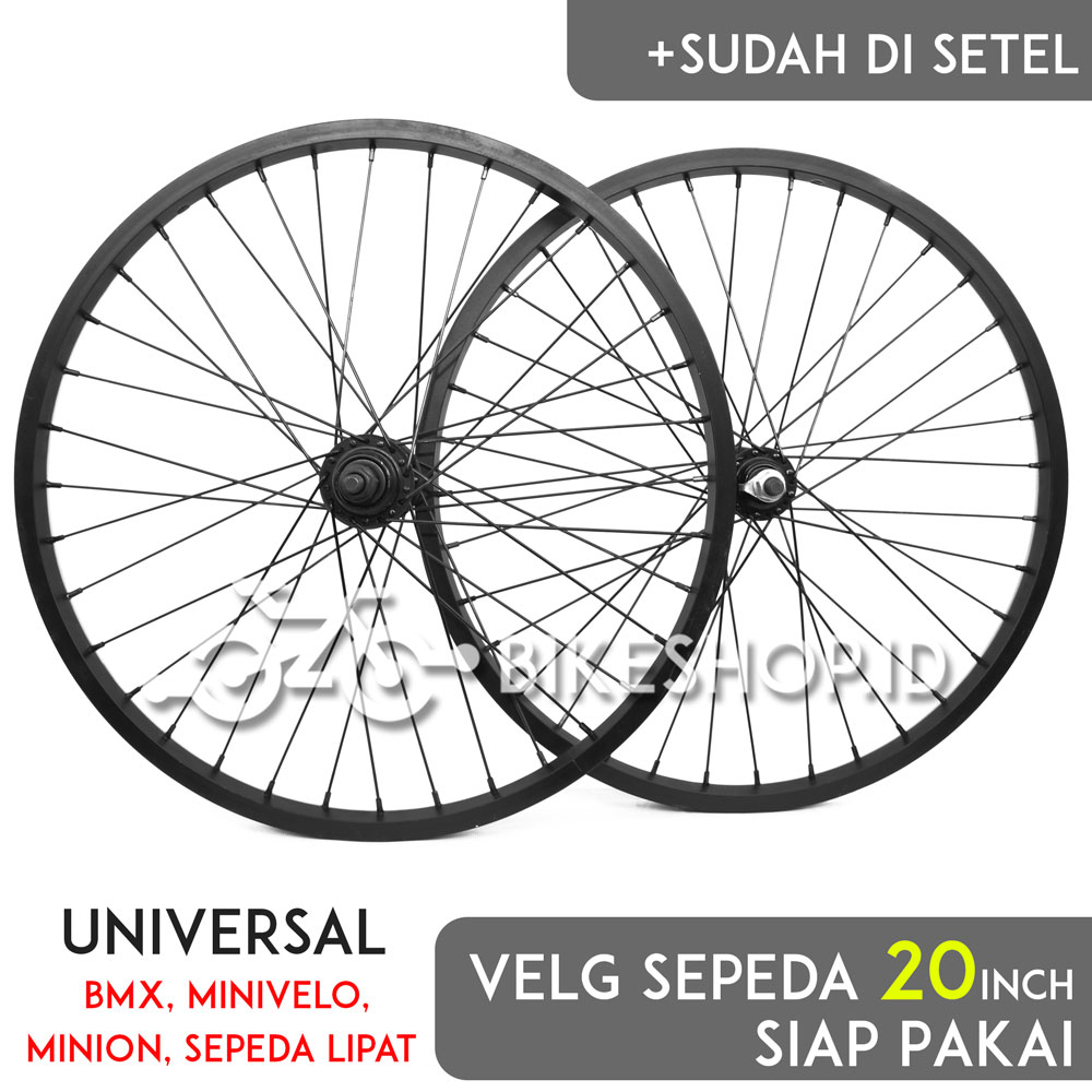 Jual Wheelset Velg Sepeda Uk 20 Alloy Hitam Depan / Belakang Rims Roda ...