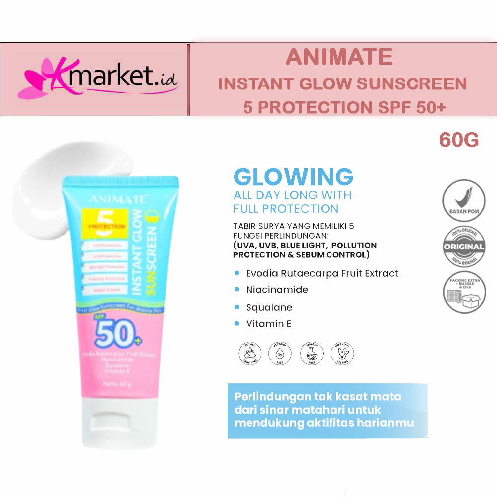 Jual Animate Instant Glow Sunscreen 5 Protection SPF 50+ 60gr | Shopee ...